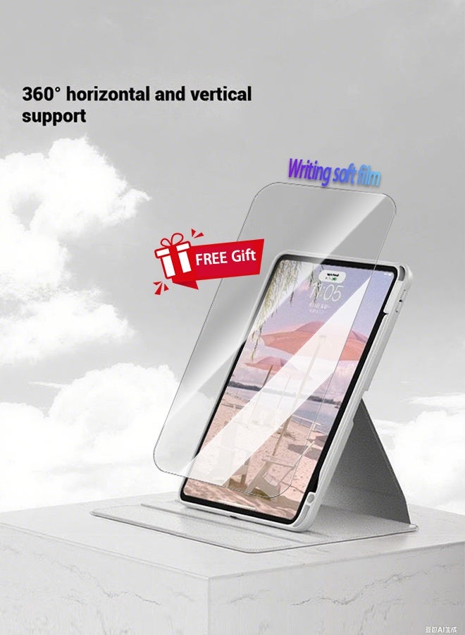 حافظة iPad Air 11 بوصة (M2) وغطاء iPad Pro 11 بوصة (الجيل الأول/الثاني/الثالث/الرابع) حافظة واقية دوارة 360 درجة مع فتحة للقلم/حامل رفيع بخاصية السكون/التنشيط التلقائي/حافظة واقية شفافة من مادة TPU/مجموعة هدايا بقيمة 29 درهمًا إماراتيًا مع غشاء واقٍ مضاد للتوهج/جراب تابلت من اللباد/متوافق مع iPad Air 10.9 بوصة من الجيل الرابع/الخامس - رمادي - Image 3